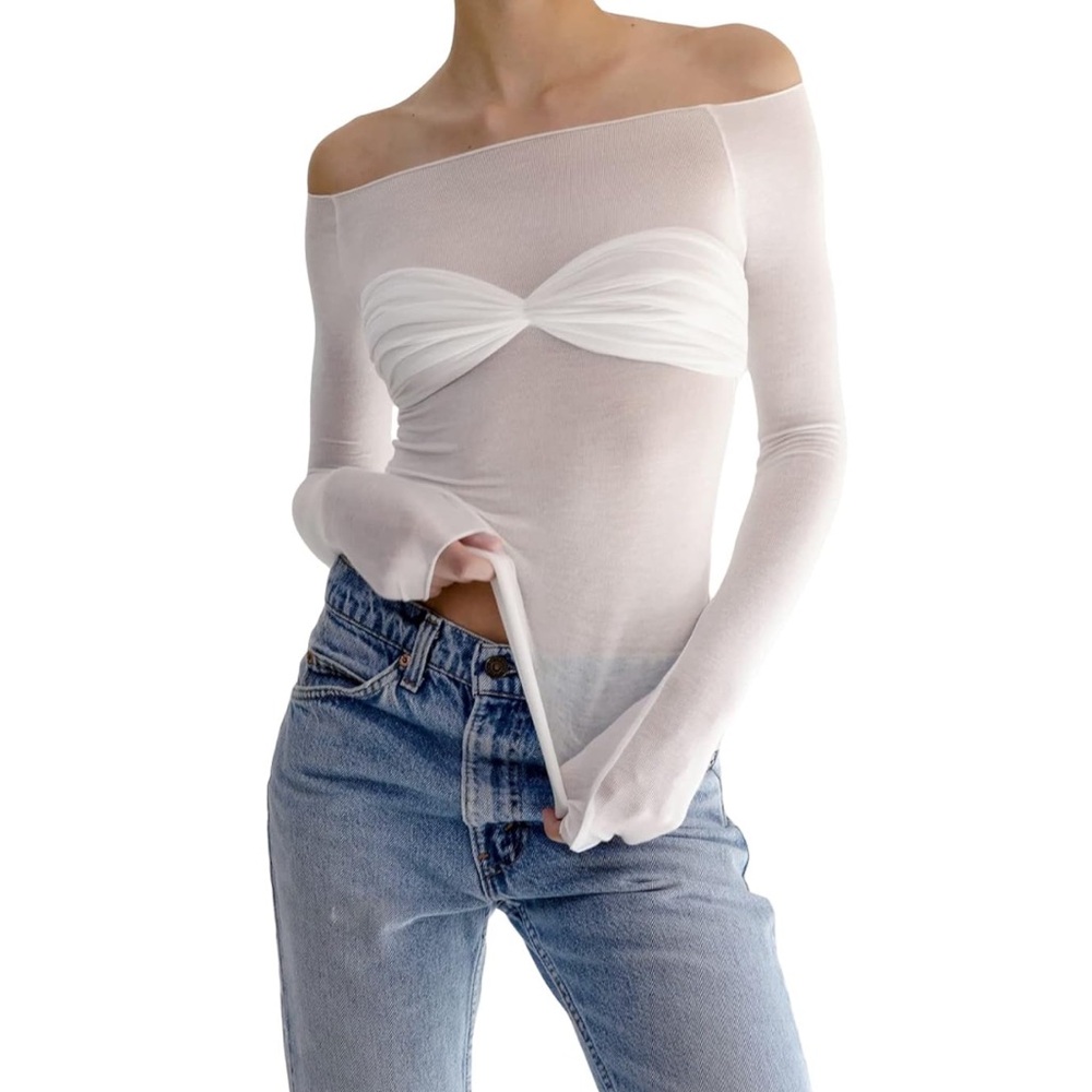 SHEER BUSTIER FRONT LONG SLEEVE TOP